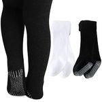 Baby Girl Tights Non Slip Baby Tights 3-6 Months Girl Warm Cotton Leggings Seamless Pantyhose Non-Skid Grip for Infant Toddler 2 Pack (Black, White, XS)
