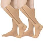 2 Pairs Zipper Compression Socks, 15-20 mmHg Closed Toe Compression Stocking with Zipper for Women and Men