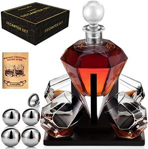 LuxuryBar Diamond Whiskey Decanter Sets for Men with ChillBall &Tray,Whiskey Decanter Set Liquor Dispenser Bourbon Decanter Whiskey Set Gifts for Men