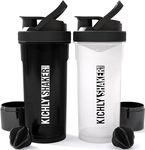 KICHLY Set of 2 Classic Protein Shaker Bottle (700 ml) with Protein Shaker Ball - Non-Leak Cap with Container for Protein Shakes – Perfect Fitness & Workout Partner (Black & Clear)