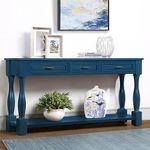 Merax 63 inch Long Wood Console Table with 3 Drawers and 1 Bottom Shelf, Entryway Table Hallway Sofa Table for Living Room, Easy Assembly, Navy Blue