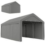 Outsunny Carport, 10 x 20 ft Portable Garage with Steel Frame, Outdoor Car Shelter Tent with 2 Roll-Up Doors and Removable Sidewalls for Car, Truck, Motorcycle, Light Grey