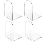 Lulonpon 4 Pieces Book Ends, Acrylic Bookends, Non-Skid Book End, Clear Bookends for School Library and Desktop Organizer, Acrylic Book Ends for Book Shelves