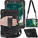 TECHGEAR UTILITY Case fits Apple iPad Air 2, iPad 9.7" (6th/5th Generation, 2018/2017) Tough Rugged HEAVY DUTY Armour Shockproof Case 360 Degree Rotating Stand, Hand Strap and Shoulder Strap - Black