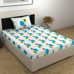 Divine Casa Cotton 120 TC Blend Marsh Billow Bedsheet for Single Bed with 1 Piece Contrast Pillow Cover (Blue Atoll, 145 x 223 CM)