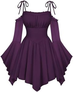 Scarlet Darkness Womens Renaissance Fairy Dress A Line Boho Off Shoulder Corset Dress with Pockets Deep Purple L