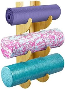 Yes4All Wall Mount Wooden Foam Roller Rack/Yoga Mat Holder for Storing Home Gym Accessories and Decor