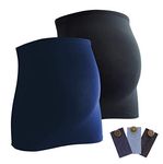 Mamaband Maternity Bump Band in Twin Pack with Pack of 3 Jeans Extenders, Back Warmer and Top Extender for Pregnant Women, Stretch Fabric Maternity Wear, Dark Blue/Black, Medium/Large