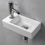 Wall Hung Basin Sink Small Cloakroom Basin Rectangle Ceramic Wash Basin (Left Hand)