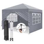 Leadyeah Pop Up Gazebo 2.5mx2.5m with sides, One-Person Push Setup Gazebo with Central Lock System, Included 4 Sidewalls & Wheeled Storage Bag, Ideal for Beach, Camping, Outdoor Party, Sports Grey