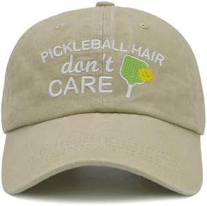 Embroidered Pickleball Hat for Women Pickleball Gifts, Washed Cotton Adjustable Vintage Pickle Ball Baseball Cap Khaki