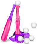 CeleMoon TBall Set for Kids 3-5, Baseball Softball Batting Tee Bat Toys Set, 6 Balls Included, Gift for Toddlers Boys Girls Age 3-8 Years Indoor Outdoor Sport Playing Game, Pink