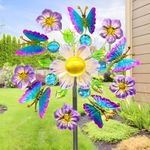 40" Solar Butterfly Wind Spinners Garden Stake, Solar Wind Sculpture Yard Art Decorations for Lawn,Patio&Yard & Garden Decor, Metal Whirligigs Wind Spinners Outdoor