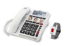 Geemarc CL610 - Emergency Response Telephone and its Waterproof SOS Bracelet with Amplified Receiving Volume and Customisable Photo Memories - Ideal for Elderly People Leaving Alone - UK Version