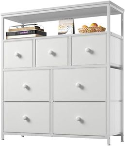 White Dresser with 7 Drawers and 2 Shelves, TV Stand Dresser & Chest of Drawers for Bedroom, Hallway, Entryway