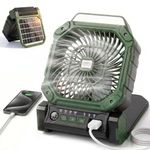 Fohil Solar Camping Fan Portable, 3 IN 1 Rechargeable 20000mAh Camping Fan for Tent with 4 Speeds & 3 Timers, Tent Fan with LED Light for Outdoor Fishing Car Emergency Outages