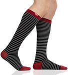 VIM & VIGR 30-40 mmHg Medical Grade Compression Socks for Women & Men (Black & Grey Little Stripe Nylon, Small/Medium Wide Calf)