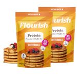 Flourish Protein Pancake & Waffle Mix, with Whey Protein No Added Sugar, High in Protein & Fiber - Just Add Water - Buttermilk Flavour, 430g (2 Pack) - Made in Canada