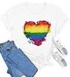 SUWATOIN Pride Shirts for Women Rainbow Heart Print Short Sleeve T Shirt LGBT Gay Pride Month Tops