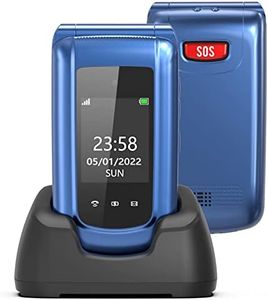 CHAKEYAKE Senior Mobile Phone, GSM Unlocked Flip Phone, Big Button Mobile Phones for Elderly with SOS Emergency Function, Flashlight, FM Radio, 2.4''Dual Display, Charging Dock, Blue