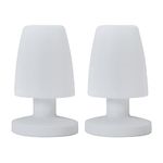 MiniSun Set of 2 Contemporary Petite IP44 Rated Outdoor Garden White Mushroom Table Lamps with an Integrated Rechargeable RGB Colour Changing LED