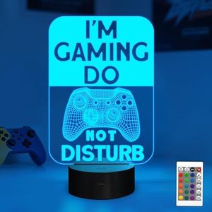 Do Not Disturb I'm Gaming Night Light,Gamepad Graphic Video Games Gamer Gift Funny 3D Illusion Lamp 16 Colors Changing Touch & Remote Control for Men Teenagers and Kids
