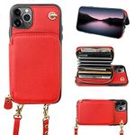 Bocasal Crossbody Wallet Case for iPhone 11 Pro Max, RFID Blocking Leather Purse Case with Card Holder, Protective Handbag Flip Cover with Zipper Wrist Strap Lanyard for Women 6.5 Inch (Red)