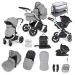 Ickle Bubba Stomp Luxe All-in-One I-Size Travel System with Isofix Base (Stratus) and Bubba&Me Crib - Silver/Pearl Grey/Black