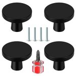 Ainiv 4 PCS Black Cabinet Knobs, 30mm Round Drawer Knobs, Mushroom Dresser Handle, Single Hole Cupboard Handle, Aluminum Alloy Cabinet Knobs with Screws for Kitchen Wardrobes Bathroom Home Decoration