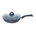 Wonderchef Granite 24 cm Non-Stick Wok | Glass Lid | Induction Bottom | Soft-Touch Handles | Virgin Aluminium | PFOA and Heavy Metals Free | 3.5mm Thick| 24cm, 2.7 litres | 2 Year Warranty | Grey