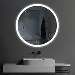 Round 23.6 x 23.6 Inch LED Mirror for Bathroom, Adjustable 3 Colors White/Warm/Natural Lights Wall Mounted Vanity Mirror Anti-Fog Dimmable Lights Brightness Memory