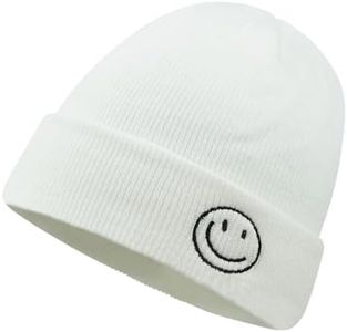 CLAPE Beanie Hat for Men, Cute Embroidery Smiley Face Winter Hat Women Outdoor Ski Snowboarding Knit Cuffed Fisherman Beanie