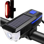 Solar Powered Bike Light, 3 Modes LED Headlight & Waterproof Bell, USB Rechargeable, Perfect for Road and Mountain Bikes (Blue)