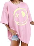 WIEIYM Women Oversized T Shirts Loose Crew Neck Short Sleeve Summer Tops Shirt Women's Casual Baggy Tops Blouse Graphic Tee Shirts S-XXL Pink