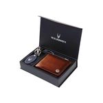 WildHorn Leather Wallet, Keychain & Pen Combo I Gift Hamper for Men (Tan Crunch)