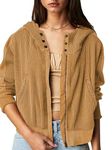 Les umes Womens Zip Crop Waffle Knit Hoodies Casual Short Long Sleeve Sweatshirt Tops with Pockets Camel S