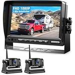 Magnetic Wireless Reversing Camera Kit, Dual Camera, 1 Min Installation, 9600mAh Rechargeable Camera, 7" HD 1080P Monitor & Support 4 Split Screen, Lower Consumption for RV Trailer Truck Camper