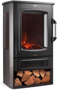VonHaus Panoramic Stove Heater with Log Storage – 3-Sided Electric Fireplace with LED Flame Effect – 2000W – Freestanding and Portable w/Overheat Protection – 2 Heat Settings