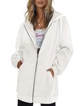 Zeagoo Women Zip Up Hoodies Long Fleece Jacket Lightweight Tunic Hooded Sweatshirt Oversize Winter Coat with Pockets White Medium