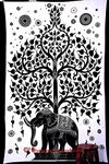 World Wide Kart Psychedelic Indian White Elephant Tree of Life Tapestry Good Luck Hippie Gypsy Wall Hanging Cotton Dorm Home Decor Throw Beach Blanket Single Bedspread Twin Size Yoga Mat Art