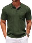 COOFANDY Mens Polo Shirts Short Sleeve Textured Knitted Polo Shirt Slim Fit Collared Golf Shirts Summer Shirt Green