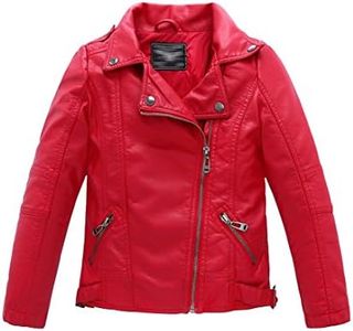 YOUNGSOUL Boys Girls Leather Jacket Children's Collar Motorcycle Biker Jacket Made of Faux Leather, red, 140