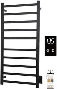 Topdattion Smart Wireless Electric Towel Warmer | Blade Thin 10 Bar Design | Hardwired & Plug-in | Alexa & Google Home Compatible | Matte Black Finish