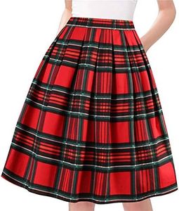 Taydey A-Line Pleated Vintage Skirts for Women (M, Y-Red Plaid)