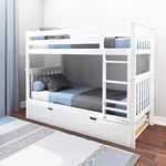 Max & Lily Solid Wood Twin Over Twin Bunk Bed with Trundle Bed, White