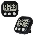 Digital Kitchen Timer, 2 Pack Large Display, Strong Magnet Back, Loud Alarm, Memory Function Minute Second Count up Countdown, Timers For Cooking Baking Classroom Kids Office Game On/Off Switch(Black)