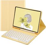 Colour Keyboard for iPad 6th 5th Generation 9.7 inch iPad Air 2 Keyboard Case Cute Round Key Wireless Detachable Magnetically Keyboard Cover with Pencil Holder for iPad 6 iPad 5 (iPad5/iPad6/Air/Air2, Yellow)