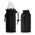 kwmobile Cooler Jacket for Bottles - Neoprene 500ml Bottle Cooler with Clip for Bags and Drawstring Closure - Set of 2, Black