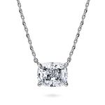 BERRICLE Rhodium Plated Sterling Silver Radiant Cut Cubic Zirconia CZ Solitaire East-West Anniversary Fashion Pendant Necklace 3.5 CTW