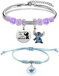 Guidre 2 pcs Bracelet S-ti Fille, S titch Bracelet,s-ti Bracelet, S-ti Bracelet à Breloques, S-ti Bracelet en Alliage, Bijoux S-ti, Cadeau d'Anniversaire pour Fille Sœur Amie